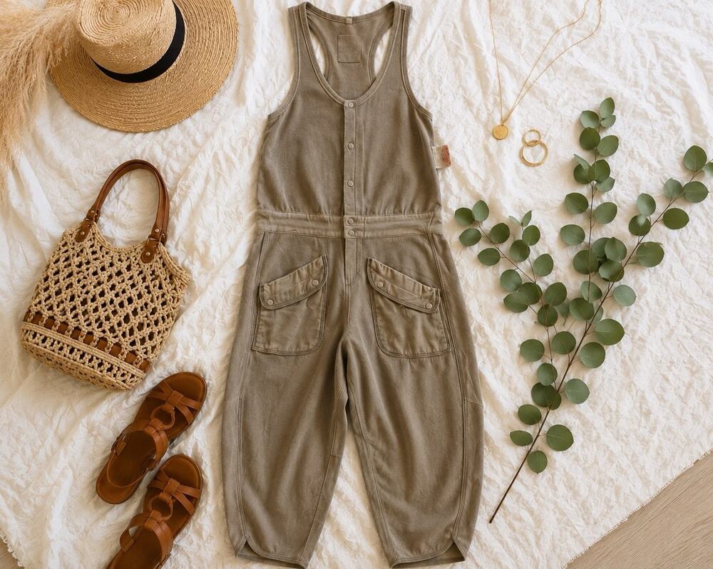 Free People Otter/Taupe Knit Jumpsuit - Size XS - NWT $148